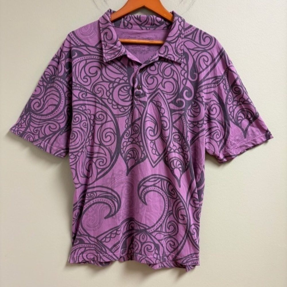 Manuhealii Mens Polo Shirt Size XL Hawaiian Royalty Purple Cotton Made in USA